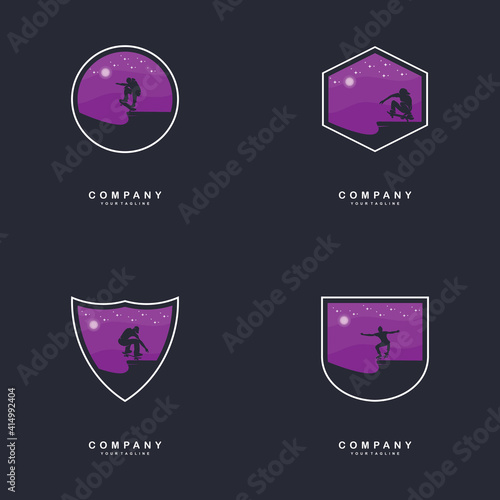 skateboarding logo design illustration vector,Silhouette of a skateboarder