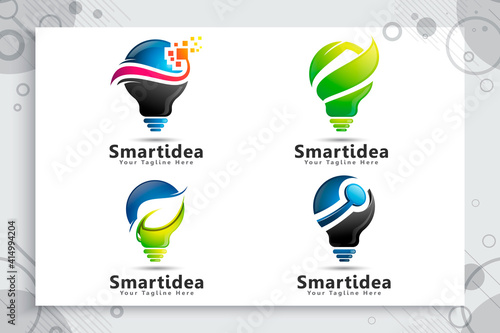 bulb Energy green smart idea vector logo design with modern color style concept , symbol innovation digital lamp with ecology leaf concept.