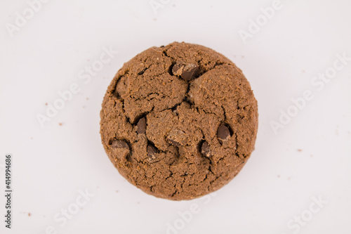 chocolate chip cookies with chocolate pieces on white background