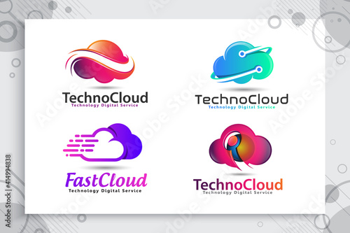 Cloud Data Vector logo for technology data and software service with modern color and style concept.