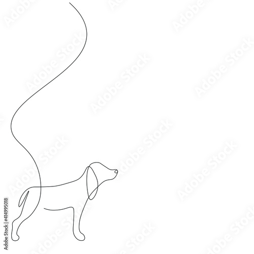 Dog silhouette line drawing, vector illustration