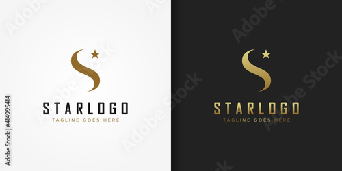 Abstract Initial Letter S Star Logo. Gold Wave S Letter with Star Icon Combination isolated on Double Background. Usable for Business and Branding Logos. Flat Vector Logo Design Template Element. photo