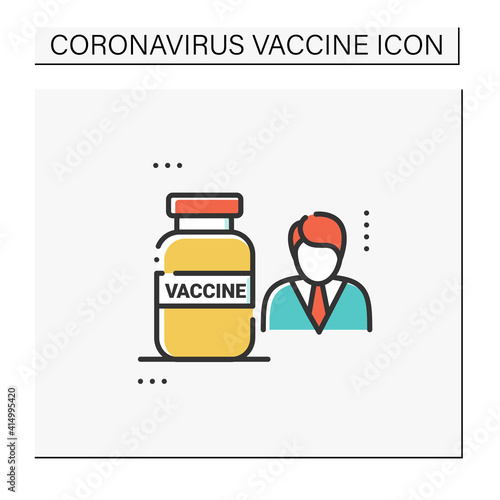 Vaccine expert color icon. Virologist researcher. Chemical scientist. Cure search, vaccine development. Stop coronavirus. Covid19 disease vaccination concept. Isolated vector illustration