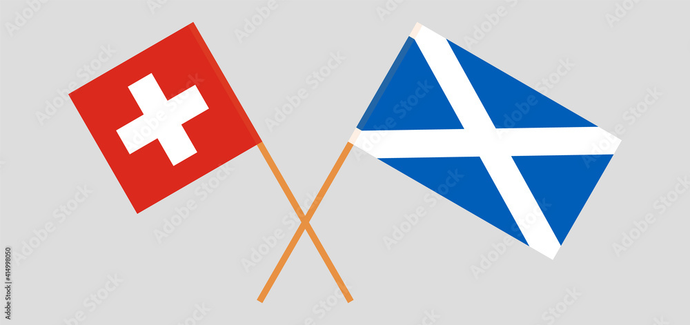 Crossed flags of Switzerland and Scotland. Official colors. Correct proportion