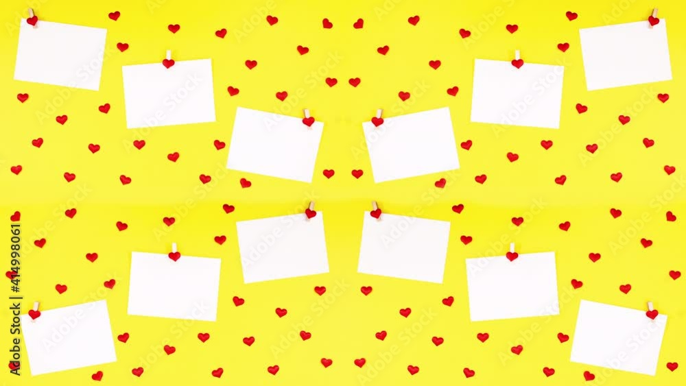 Valentine love hearts on papers hooked on rope. Stop motion Valentine love hearts on papers hooked on rope. Stop motion