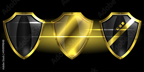 Set of the shiny gold black shields