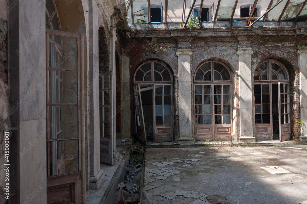 Abandoned palace with a piano in Bratoszewice, Poland 