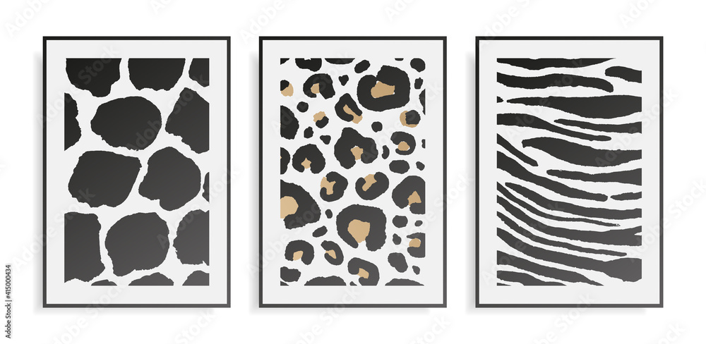 Fototapeta premium Abstract vector fashion elegant modern art wild skin animals leopard, zebra,cow pattern background with stylish frame for text logo.Design template banner,flyer,cover social media,poster,fabric print