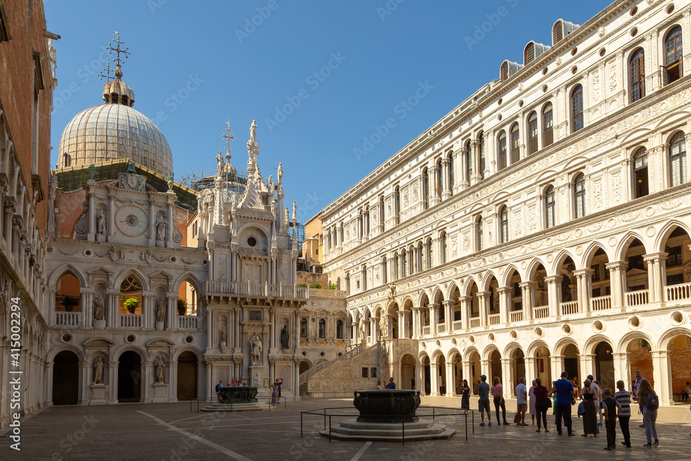 Venice, Italy – 06-20-2018: Courtyard of the Doge's Palace (Palazzo Ducale) in Venice. Close-up.