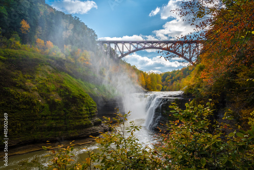 the upper falls in autumn of Letchworth state park, New York