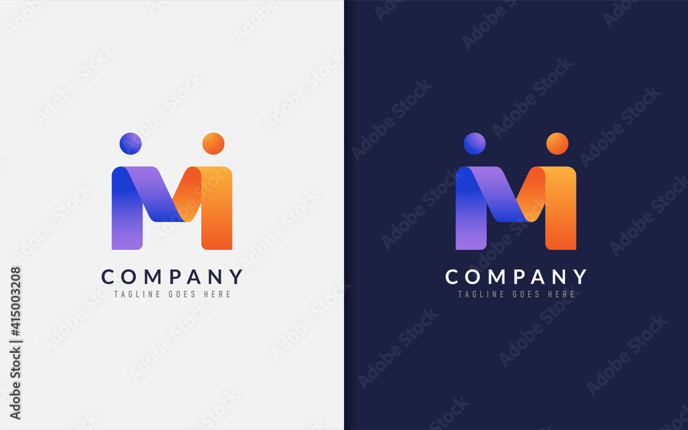 Abstract Initial Letter M Logo Design. Creative Purple Orange Connecting Partnership People with Origami Style. Vector Logo Illustration. Abstract Initial Letter M Logo Design. Creative Purple Orange Connecting Partnership People with Origami Style. Vector Logo Illustration.
