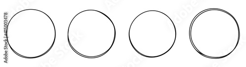 Set of round hand drawn doodle frames isolated on white background