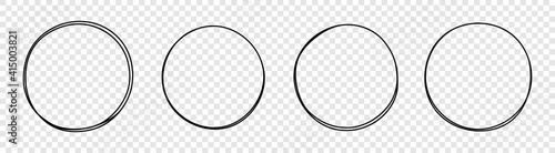 Set of round hand drawn doodle frames isolated on white background