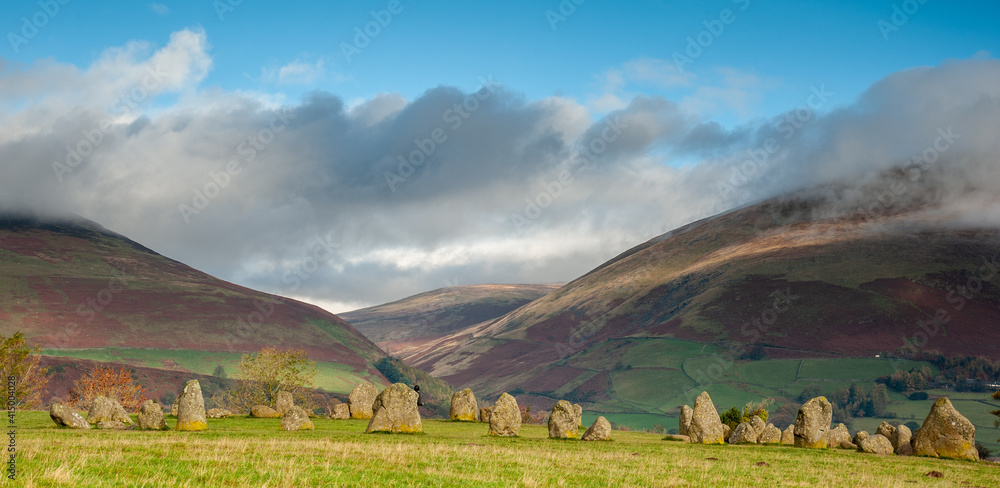 Castlerigg landscape with mountains and clouds