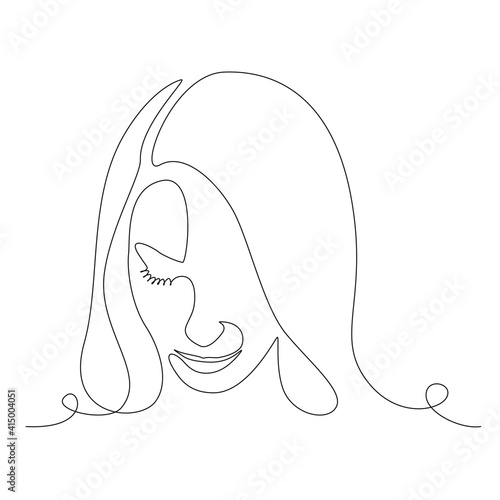 Continuous line drawing of woman face. Elegant Minimalistic black and white for logo, emblem or print for t-shirt. Vector illustration