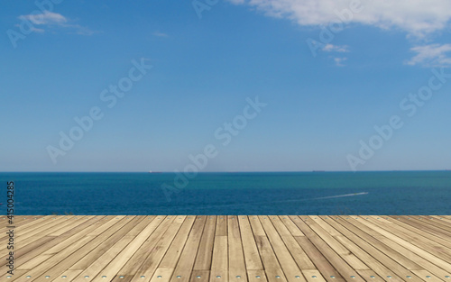 Fototapeta Deck plank background with sea