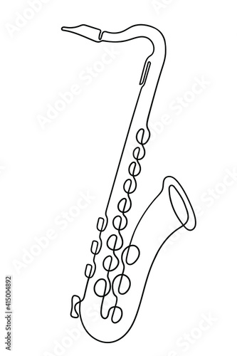 One line drawing. Musical wind instrument saxophone.