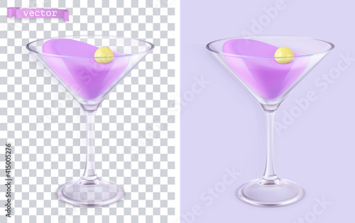 Cocktail in a transparent glass 3d vector object