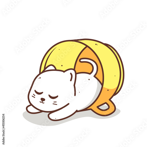 cute cat sleeping inside a cup