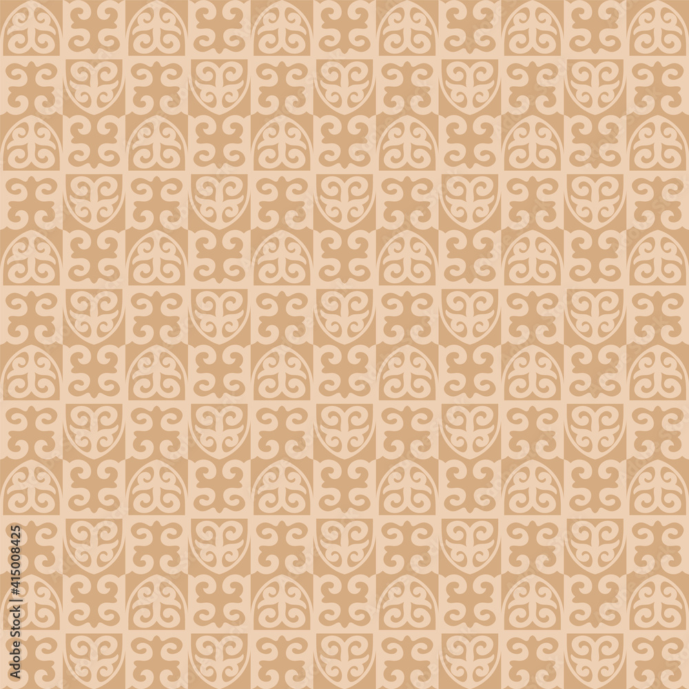 Seamless luxury ethnic Kazakh, Uzbek, Kyrgyz, Turkmen, Middle Asian and arabian islamic vector  damask decorative pattern, damask ornate boho style vintage ornaments in neutral beige colors.