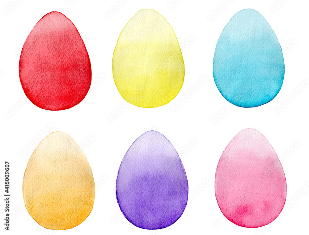 Set of watercolor Easter eggs, hand drawn illustration, isolated on the white background Set of watercolor Easter eggs, hand drawn illustration, isolated on the white background