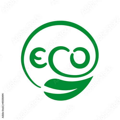 Eco vector label with a leaf of a plant . A symbol, a sign of ecology and cleanliness .