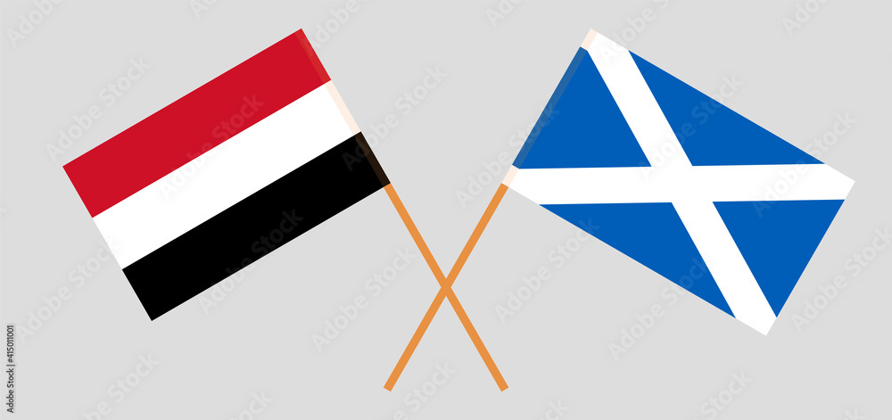 Crossed flags of Yemen and Scotland