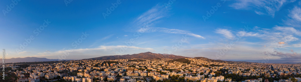 Athens Greece aerial drone panoramic view from Penteli mountain