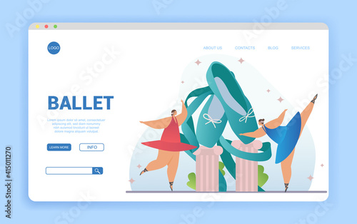 Ballet abstract concept with dancing disproportionate ballerinas. Flat cartoon vector illustration. Website, webpage, landing page template