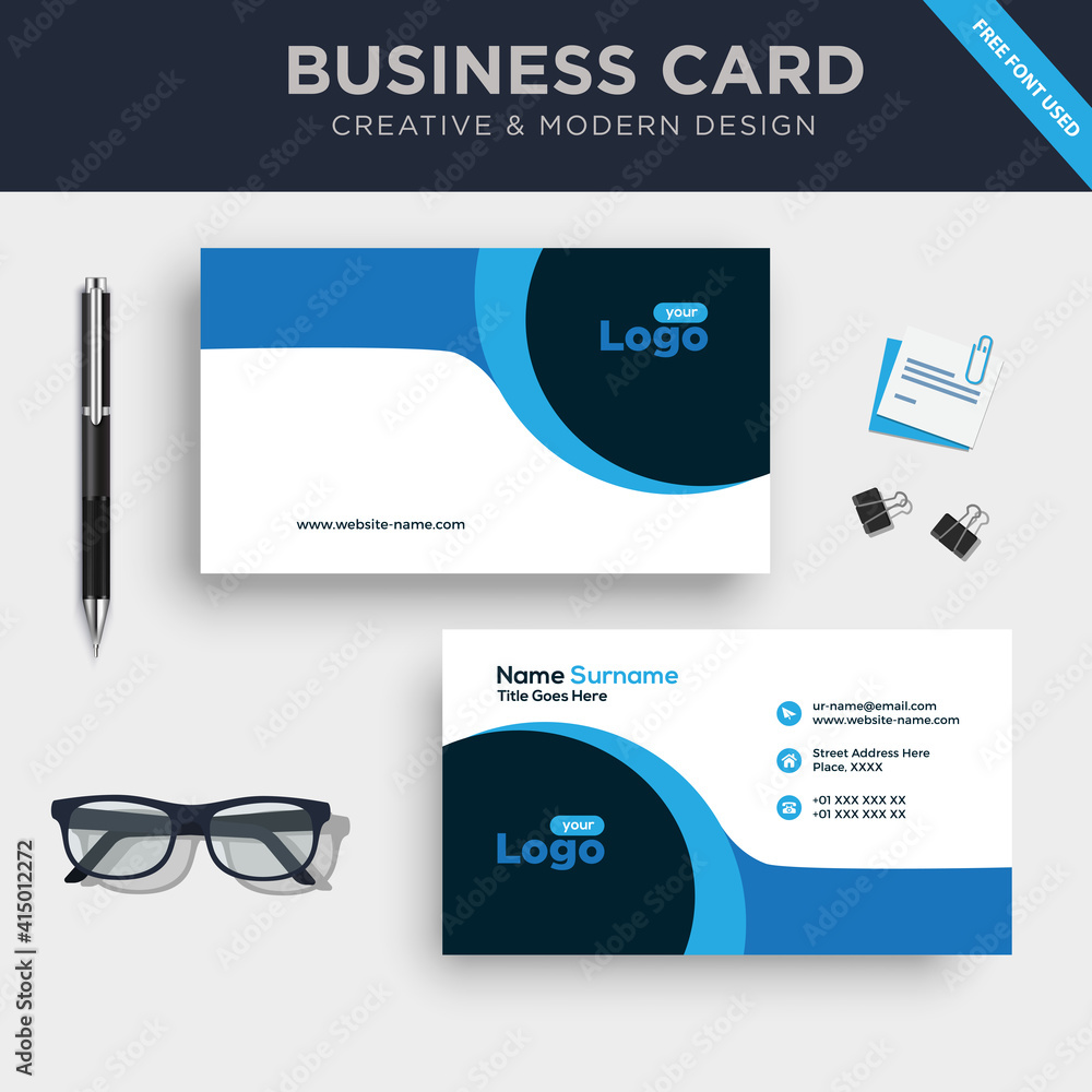 Creative  Double-sided Business Card Template. with Flat Design Vector Illustration.