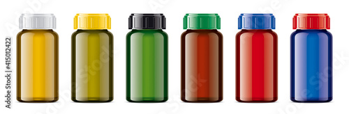 Set of Colored Transparent Plastic Bottles.