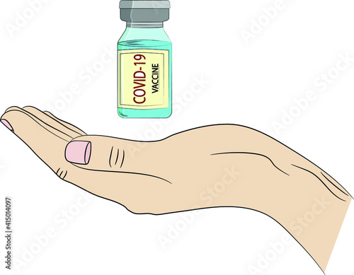 Isolated illustration of elongated horizontal empty hand which is holdinga vaccine against the virus covid-19