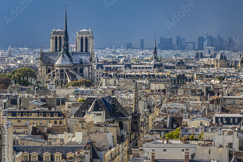 Paris Panorama with Cite Island and Cathedral Notre Dame de Paris on the background. France.
