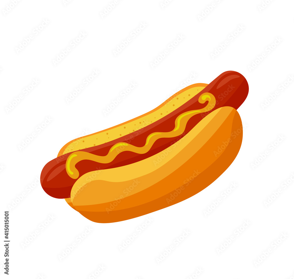 hot dog in cartoon style flat on an isolated background. logo template design, badge for fast food, street food, hot-dogs restaurant. Isolated on white background hot dog in cartoon style flat on an isolated background. logo template design, badge for fast food, street food, hot-dogs restaurant. Isolated on white background