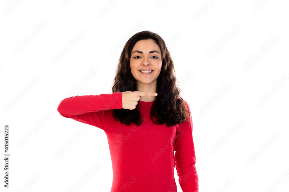 Adorable teenage girl with red sweater Adorable teenage girl with red sweater