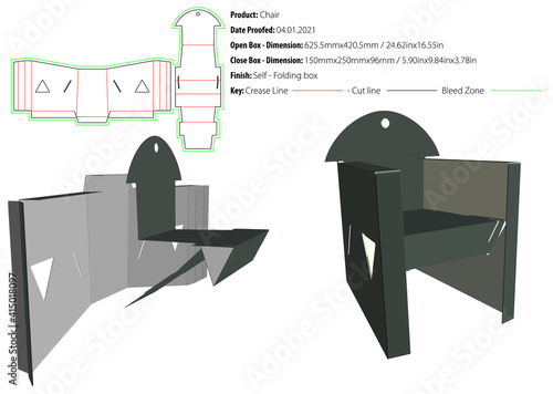 Chair corrugated cardboard packaging design template self lock die cut - vector
