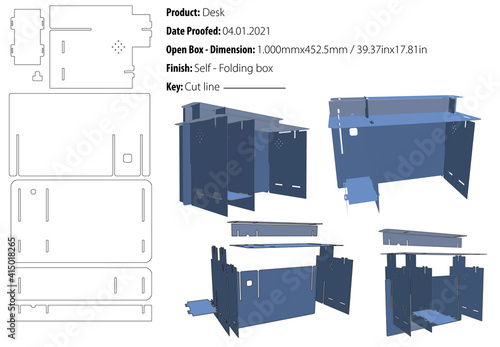 Desk corrugated cardboard packaging design template self lock die cut - vector