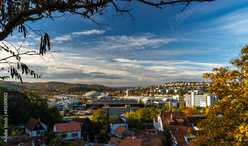 View on Brno on the Brno Exhibition Centre. View on the Brno Exhibition center from the hill.