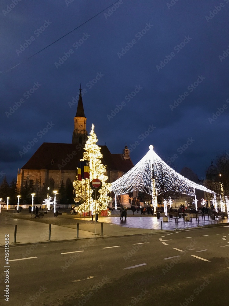 Naklejka premium church and Christmas lights