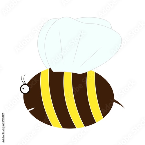 Cool fat bee obsessed with honey. Cheerful yellow brown insect with eyes bulging from overeating difficulty flies to vector hive.