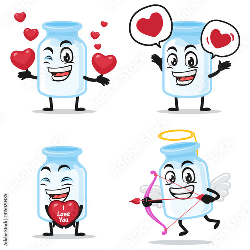 vector illustration of milk mascot collection set with love or valentine or love theme
