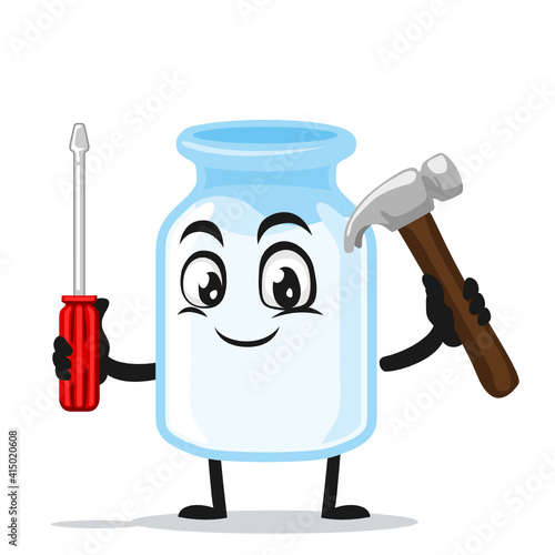 vector illustration of milk mascot holding hammer and screwdriver