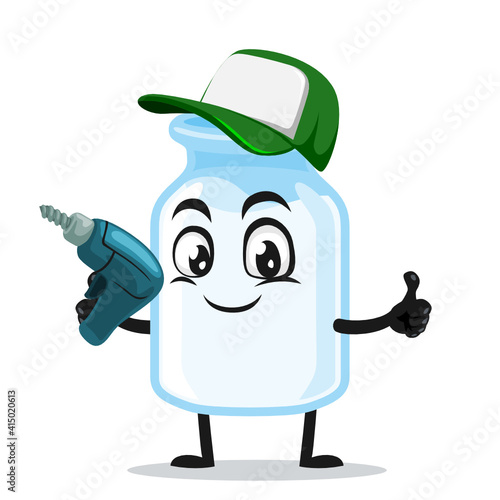 vector illustration of milk mascot holding hand drill