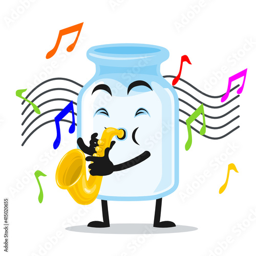 vector illustration of milk mascot playing saxophone