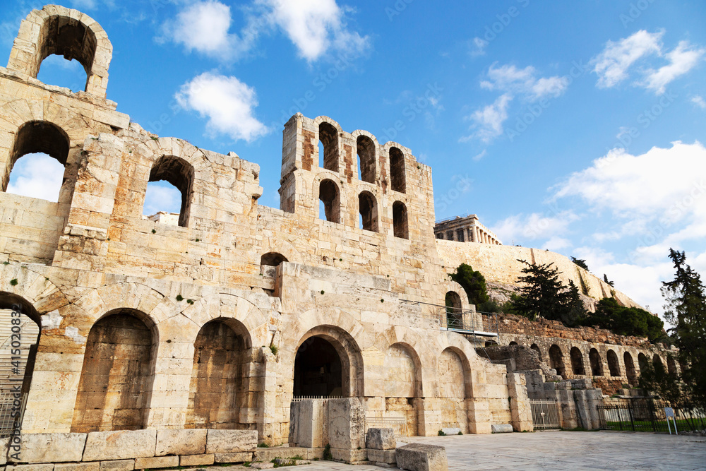Facade of the Odeon of Herodes Atticus, a 2nd century theatre by the foot of the Acropolis, Athens, Greece Facade of the Odeon of Herodes Atticus, a 2nd century theatre by the foot of the Acropolis, Athens, Greece