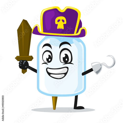vector illustration of milk mascot wearing pirates costume and holding wooden sword