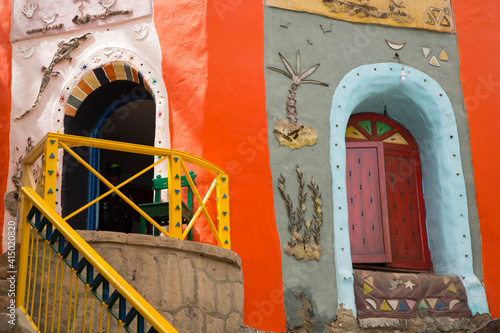 Painted Buildings, Nagaa Suhayi Gharb, Nubian Village, Aswan, Egypt photo