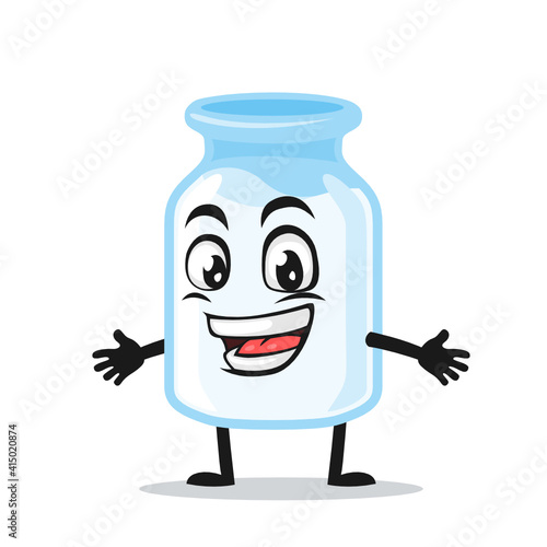 vector illustration of milk mascot with nice hand