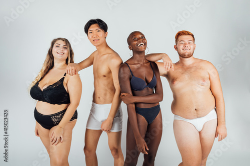Confident friends, wearing underwear