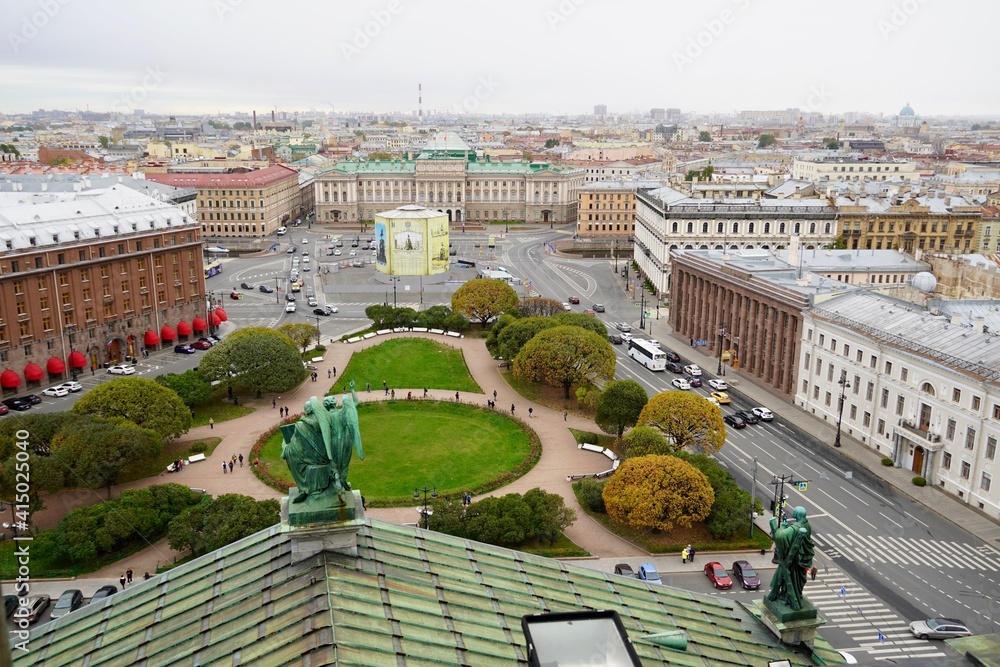 Saint Petersburg - November, 2020 Stunning Panoramic View Senate Square from the observation platform of the Cathedral of St. Isaac. The most popular sightseeing of the North capital of Russia for